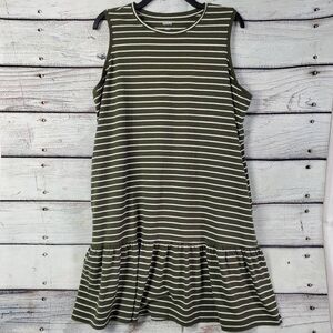 Sonoma Goods for Life Sleeveless Striped Ruffle Hem Dress Women’s XXL Olive Gree